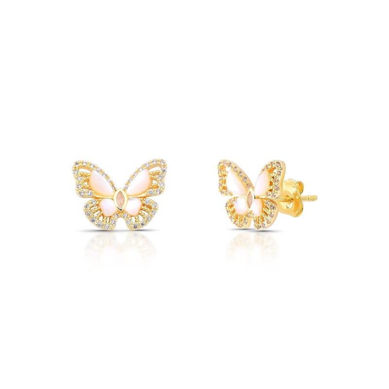 BRINCO BORBOLETINHA BANHADO OURO - CRISTAL