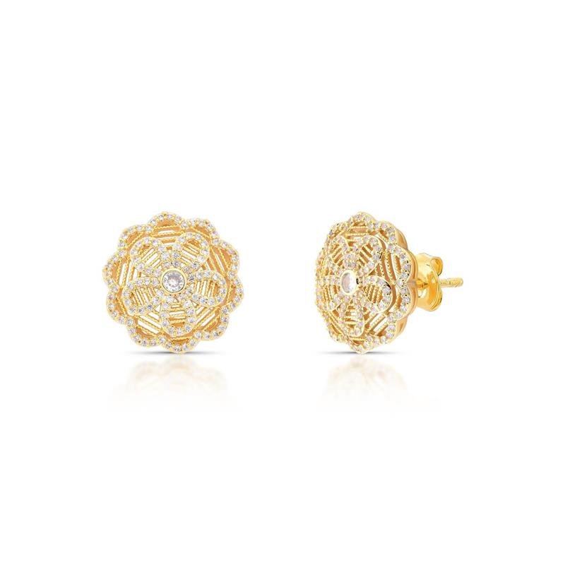 BRINCO FLOR CRAVEJADA BANHADO OURO - CRISTAL