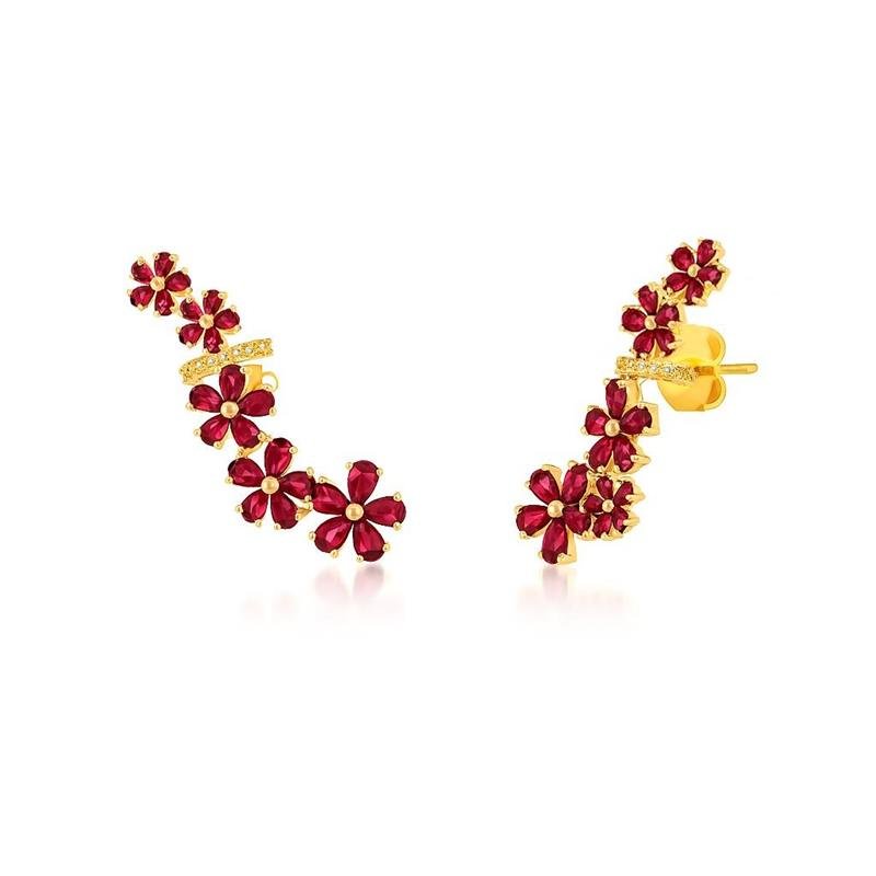 BRINCO EAR CUFF FLORES BANHADO OURO - MARSALA