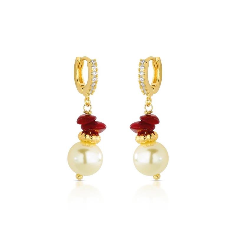BRINCO FLOR CRAVEJADA BANHADO OURO - VERMELHO