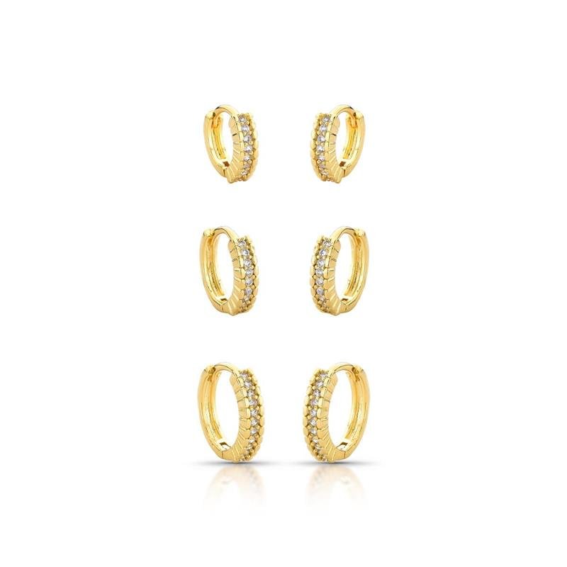 BRINCOS TRIO CLICK BANHADO OURO - CRISTAL