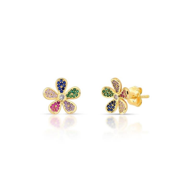 BRINCO FLOR CRAVEJADA BANHADO OURO - COLORIDO