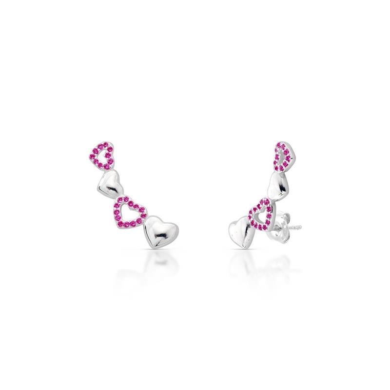 BRINCO CORAÇÕES PRATA 925 - ROSA
