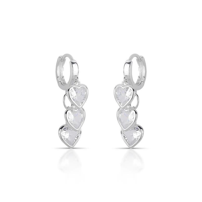 BRINCO CLICK CORAÇÕES PRATA 925 - CRISTAL