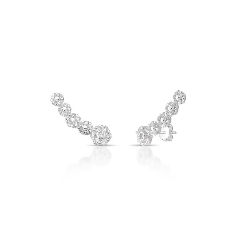 BRINCO EAR CUFF FLORES PRATA 925 - CRISTAL