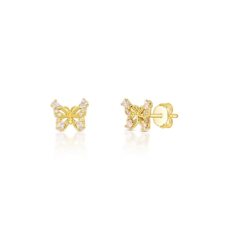 BRINCO BORBOLETA BANHADO OURO - CRISTAL