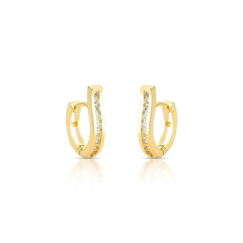 BRINCO ARGOLA CLICK CRAVEJADA BANHADO OURO - CRISTAL