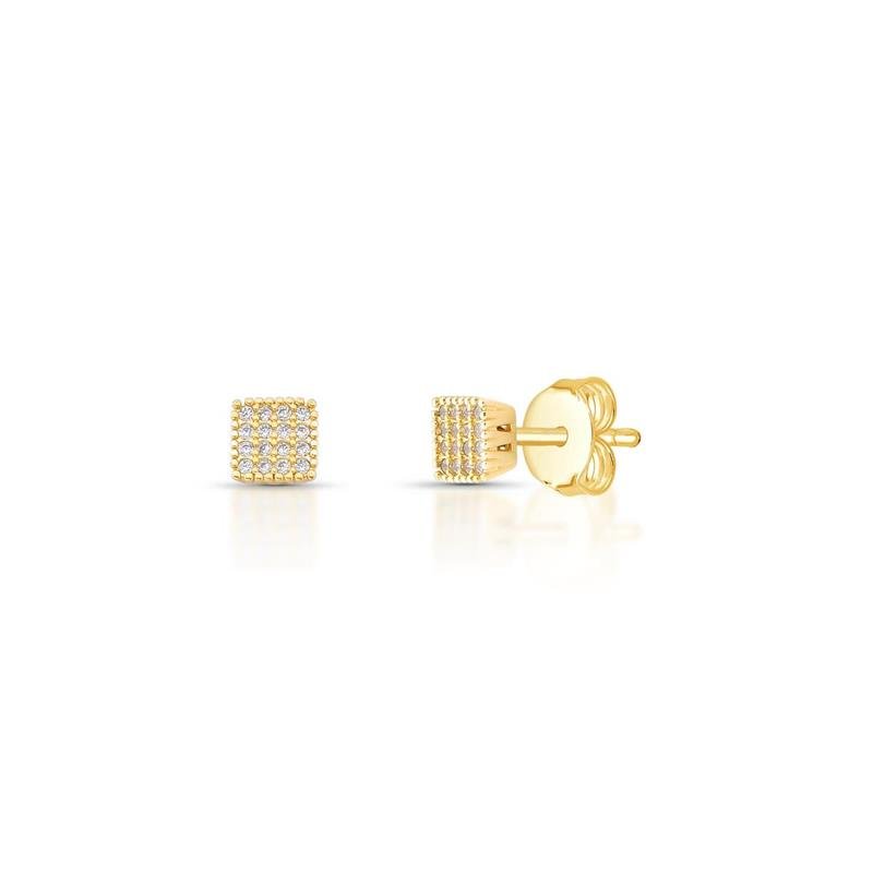 BRINCO QUADRADO CRAVEJADO BANHADO OURO - CRISTAL