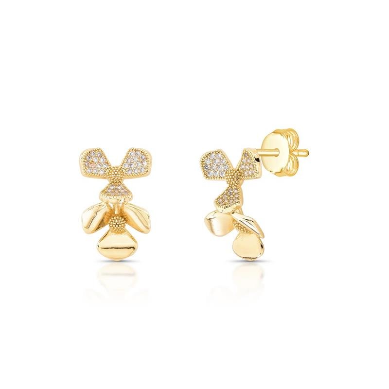 BRINCO FLORES BANHADO OURO - CRISTAL