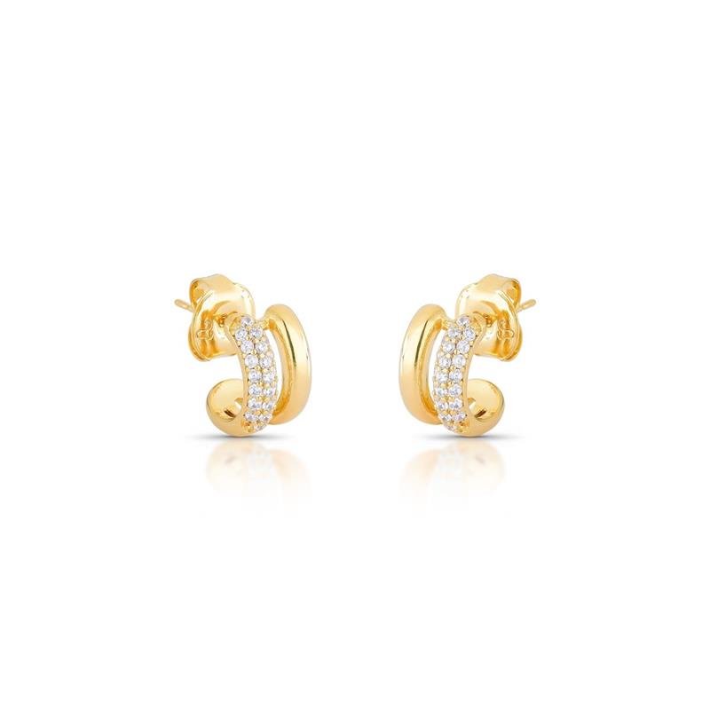 BRINCO ARGOLA DUPLA CRAVEJADA BANHADO OURO - CRISTAL