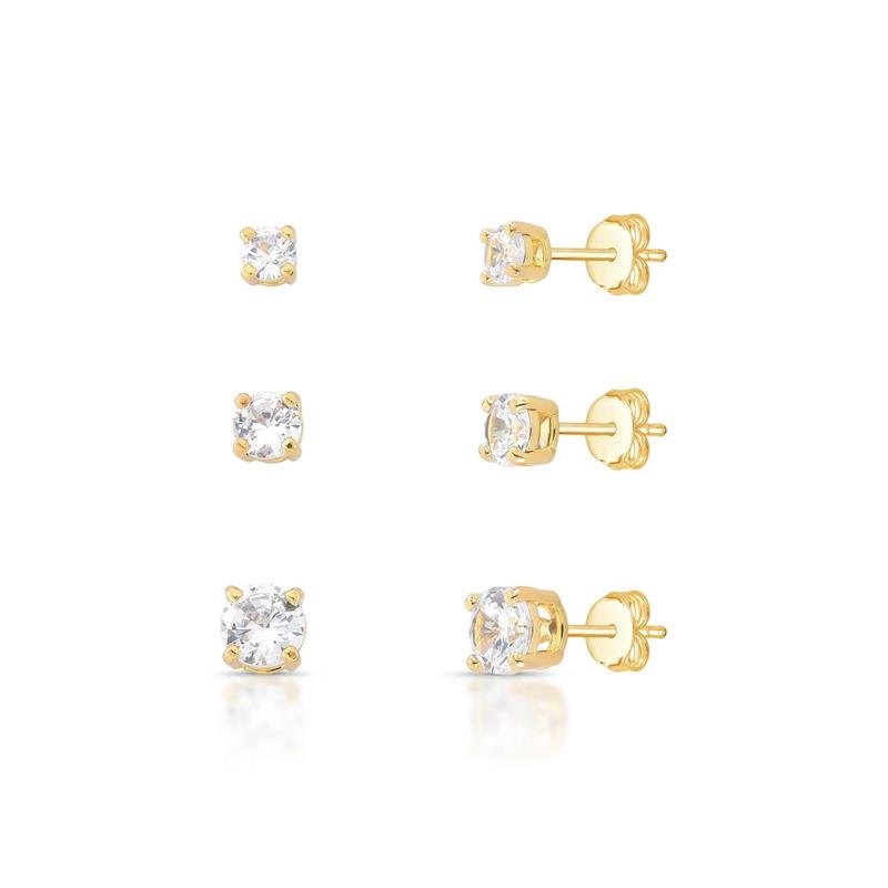 BRINCOS TRIO PONTOS DE LUZ BANHADO OURO - CRISTAL