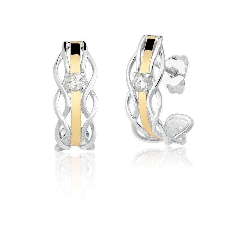 BRINCO ARGOLA TRANÇADA COM FILETE DE OURO 10K PRATA 925 - CRISTAL