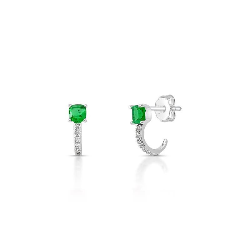 BRINCO MEIA ARGOLA CRAVEJADA PRATA 925 - VERDE/CRISTAL