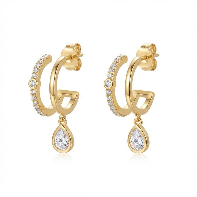 BRINCO ARGOLA CRAVEJADA BANHADO OURO - CRISTAL