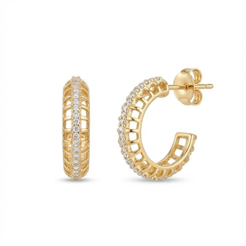 BRINCO ARGOLINHA CRAVEJADA BANHADO OURO - CRISTAL