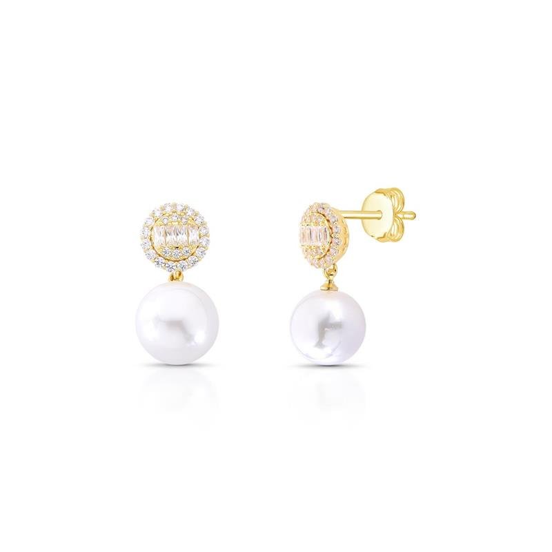 BRINCO PÉROLA BANHADO OURO - CRISTAL