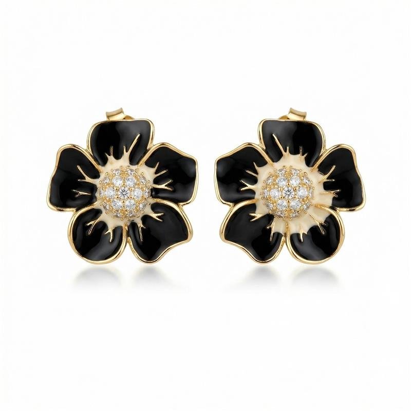 BRINCO FLOR BANHADO OURO - PRETO