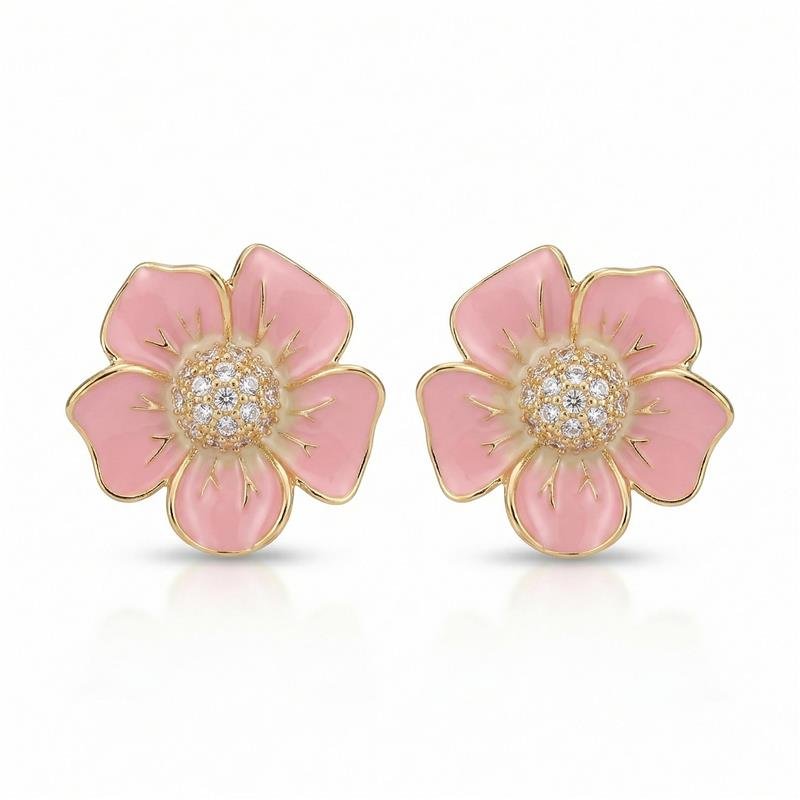 BRINCO FLOR BANHADO OURO - ROSA