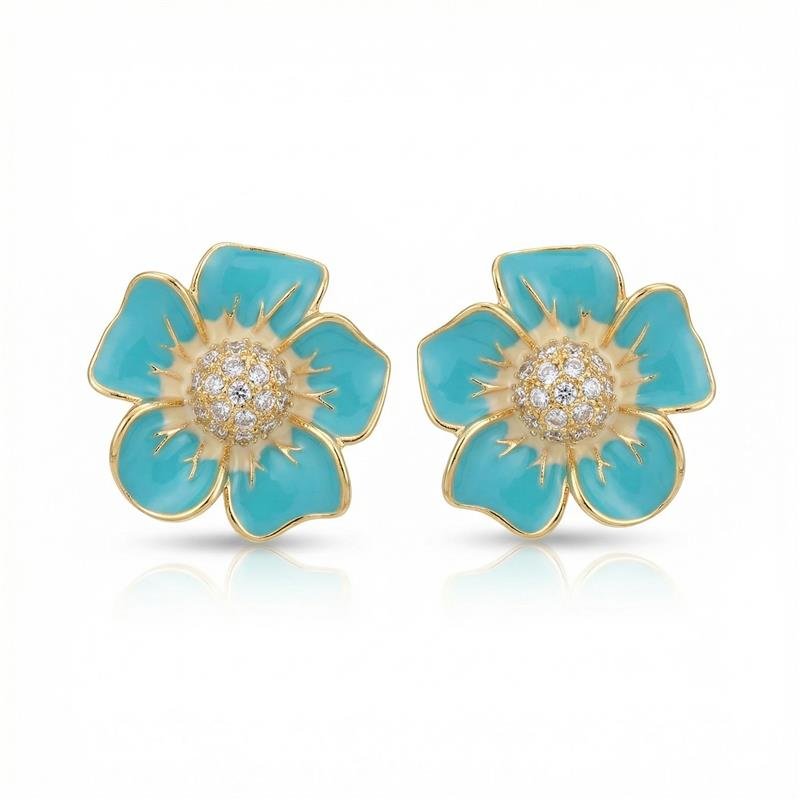 BRINCO FLOR BANHADO OURO - TURQUESA