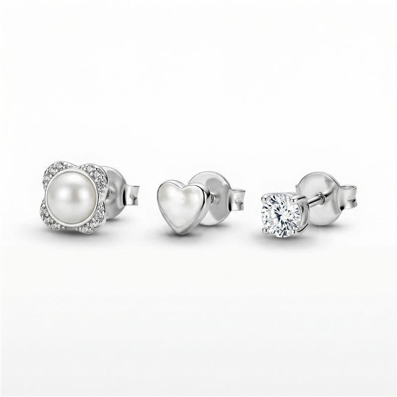BRINCOS TRIO BANHADO PRATA - CRISTAL