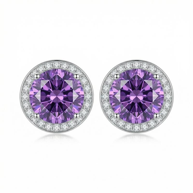 BRINCO ZIRCONIA REDONDA PRATA - ROXO