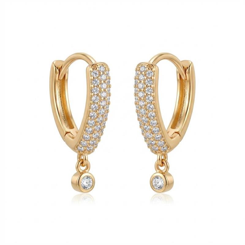 BRINCO CLICK TRIANGULO CRAVEJADO BANHADO OURO - CRISTAL