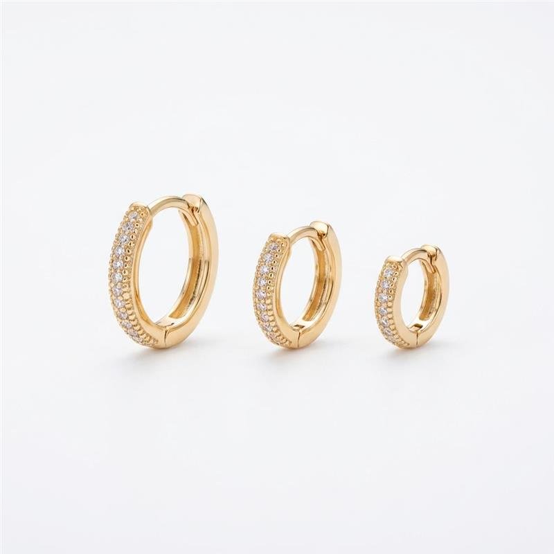 BRINCOS TRIO CLICK FINO CRAVEJADOS BANHADO OURO - CRISTAL