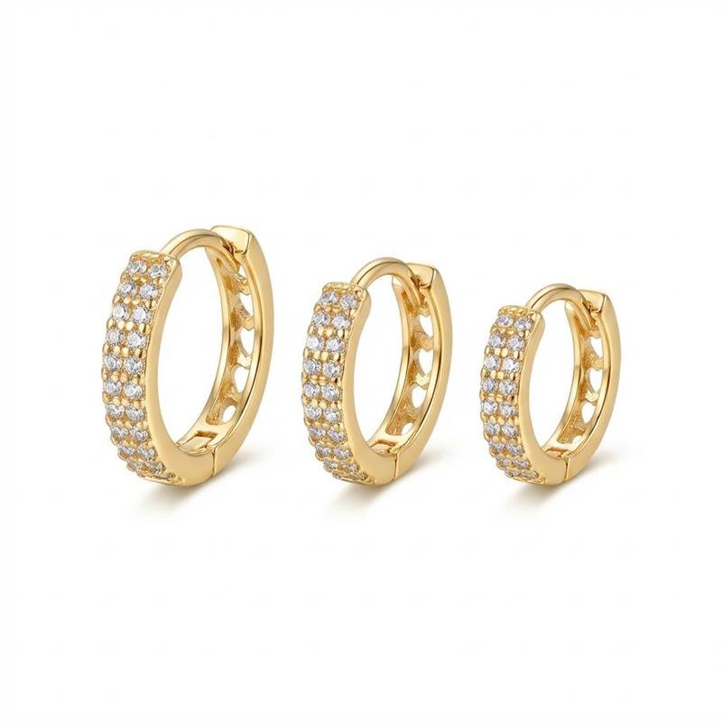 BRINCOS TRIO CLICK CRAVEJADO BANHADO OURO - CRISTAL