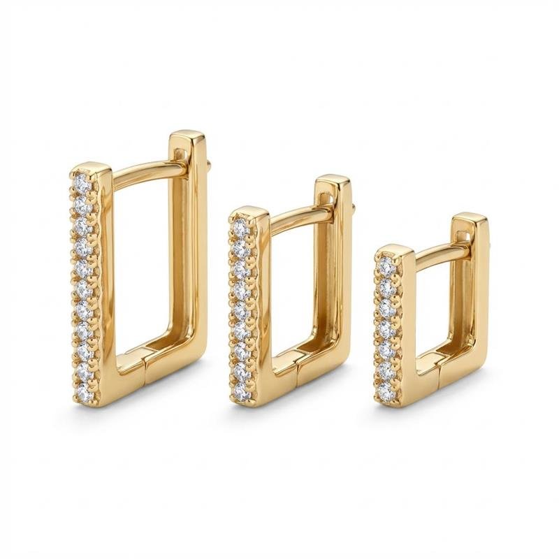 BRINCOS TRIO QUADRADO BANHADO OURO - CRISTAL