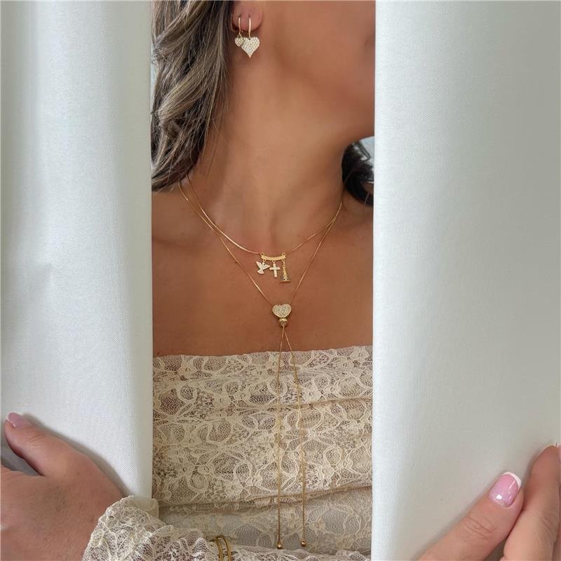 BRINCO CLICK CORAÇÃO CRAVEJADO BANHADO OURO