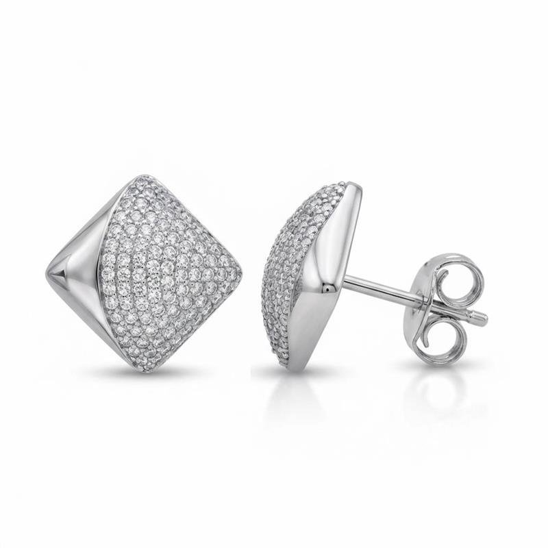 BRINCO QUADRADO CRAVEJADO BANHADO RÓDIO - CRISTAL