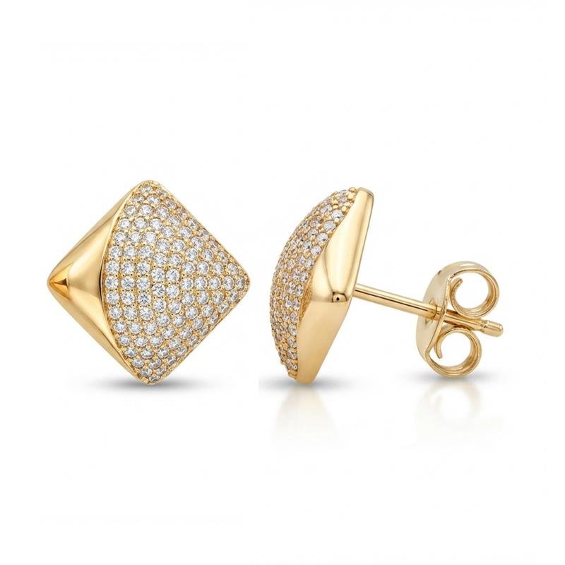 BRINCO QUADRADO CRAVEJADO BANHADO OURO - CRISTAL