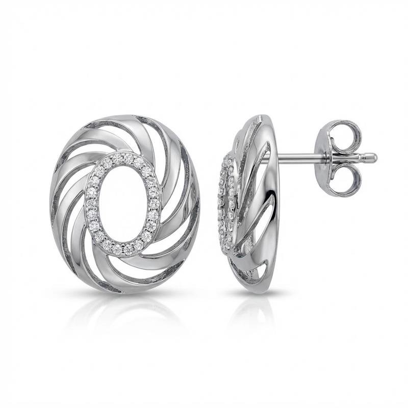 BRINCO OVAL CRAVEJADO BANHADO RÓDIO - CRISTAL