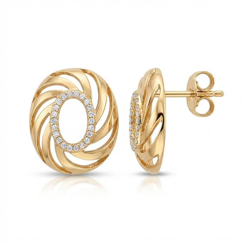 BRINCO OVAL CRAVEJADO BANHADO OURO - CRISTAL