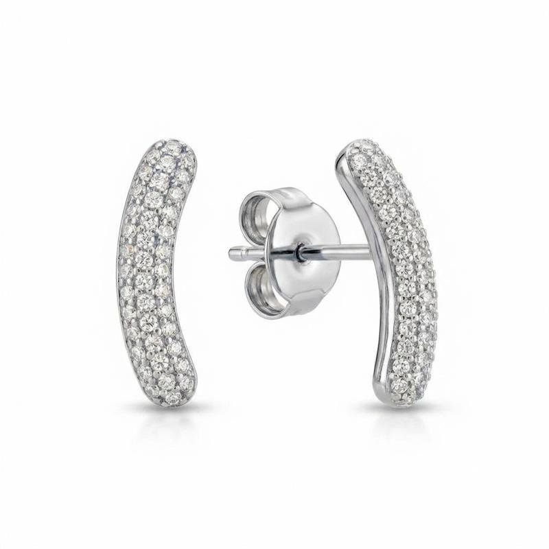 BRINCO FILETE CRAVEJADO BANHADO RÓDIO - CRISTAL