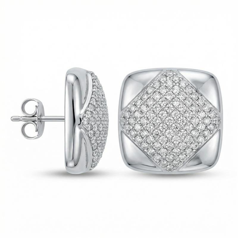 BRINCO QUADRADO CRAVEJADO BANHADO RÓDIO - CRISTAL