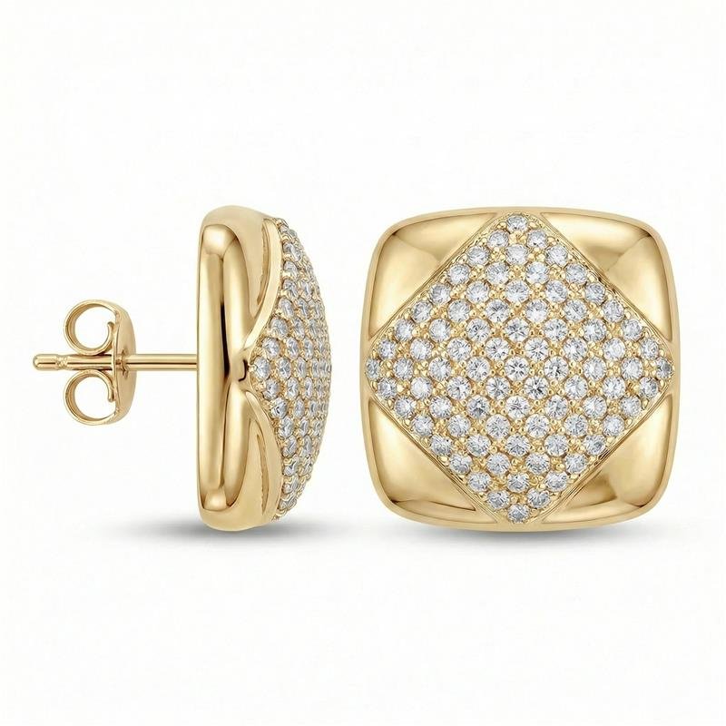 BRINCO QUADRADO CRAVEJADO BANHADO OURO - CRISTAL