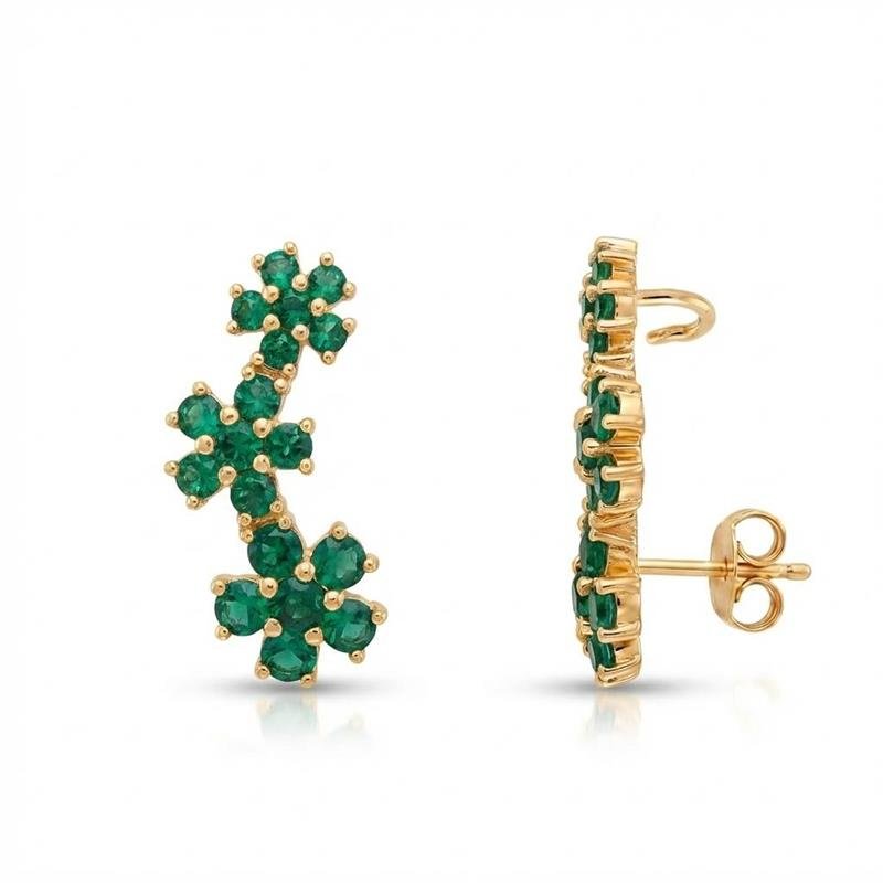 BRINCO FLORES BANHADO OURO - VERDE