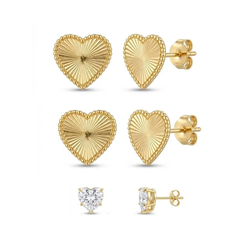 BRINCOS TRIO CORAÇÕES BANHADO OURO - .