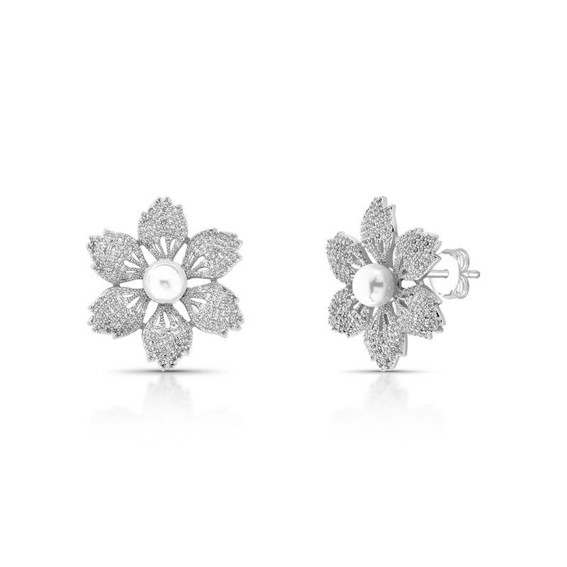 BRINCO FLOR CRAVEJADA BANHADO RÓDIO - CRISTAL