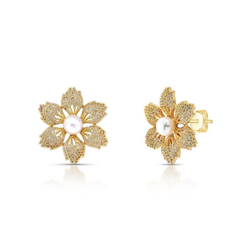 BRINCO FLOR CRAVEJADA BANHADO OURO - CRISTAL