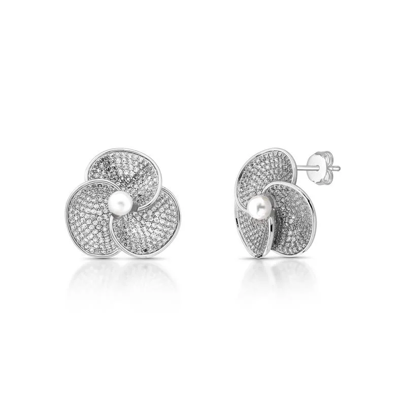 BRINCO FLOR CRAVEJADA BANHADO RÓDIO - CRISTAL