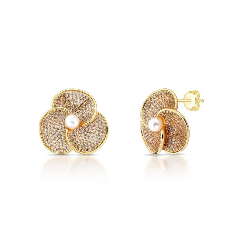 BRINCO FLOR CRAVEJADA BANHADO OURO - CRISTAL