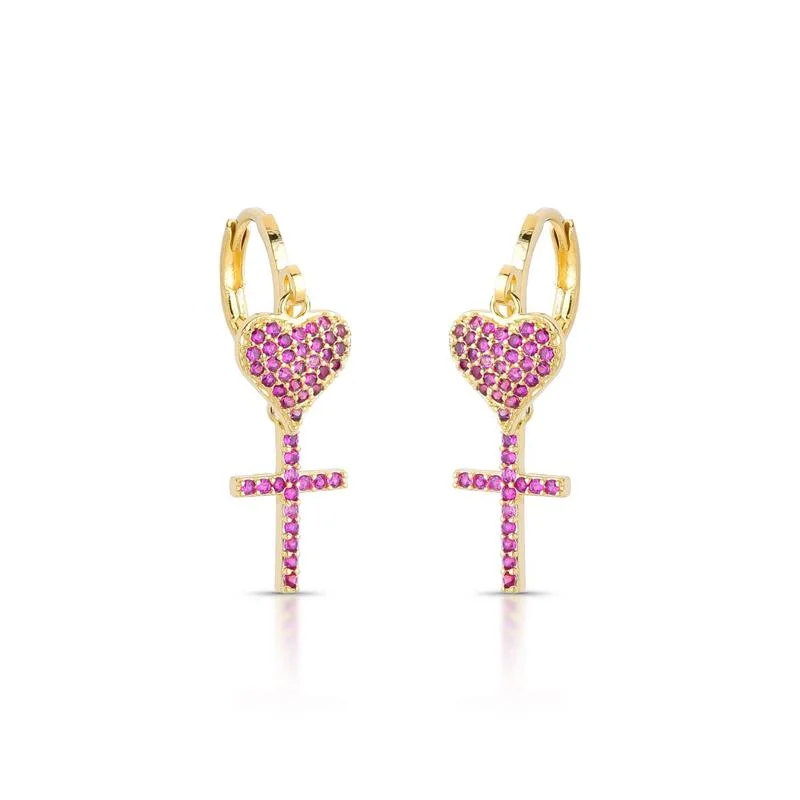 BRINCO CRAVEJADO BANHADO OURO - ROSA