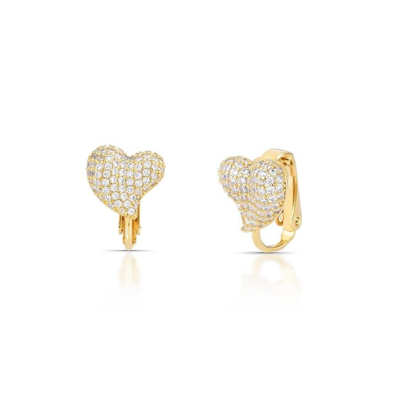 BRINCO PRESSÃO CORAÇÃO CRAVEJADO BANHADO OURO - CRISTAL