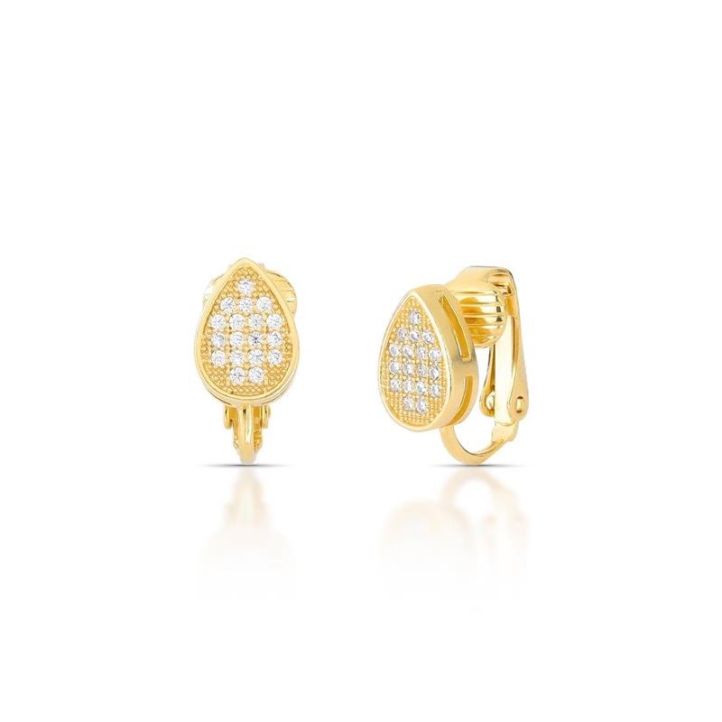 BRINCO PRESSÃO GOTA CRAVEJADA BANHADO OURO - CRISTAL