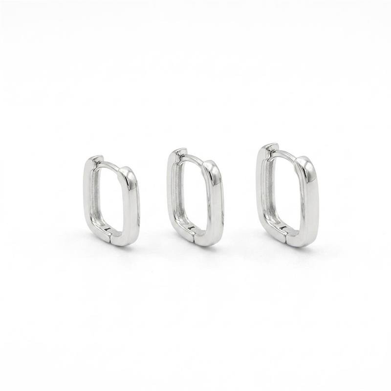 BRINCOS TRIO CLICK QUADRADO PRATA LEVE - CRISTAL