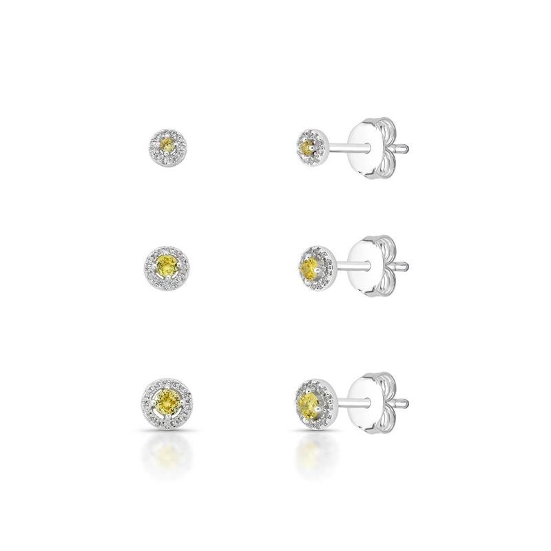 BRINCOS TRIO CRAVEJADO BANHADO PRATA - AMARELO 