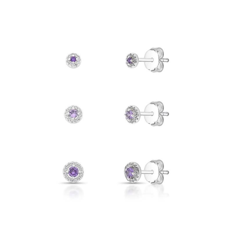 BRINCOS TRIO CRAVEJADO BANHADO PRATA - LILAS