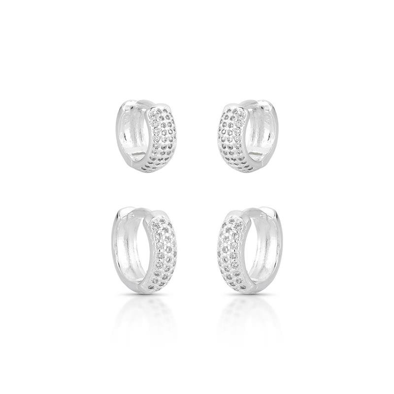 BRINCOS DUO CLICK CRAVEJADOS PRATA 925 - CRISTAL
